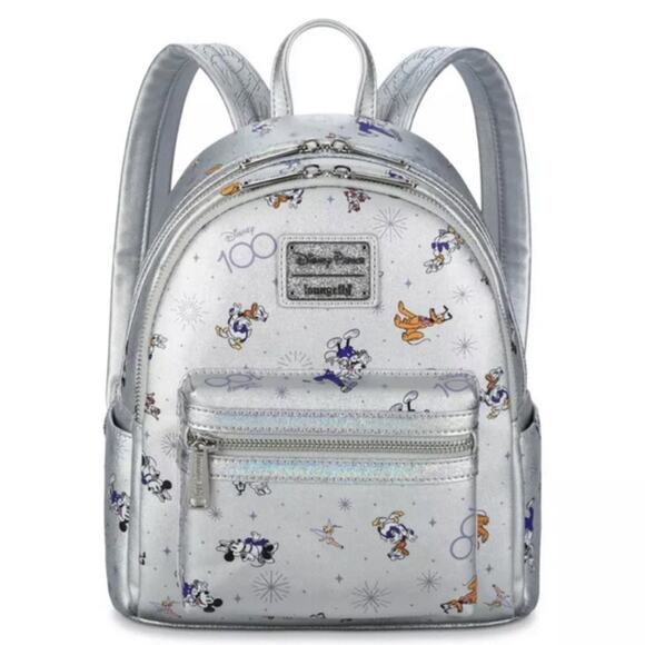 LOUNGEFLY DISNEY PARKS 100th ANNIVERSARY Backpack Bag Silver FAST SHIP 3085-1 main image 7